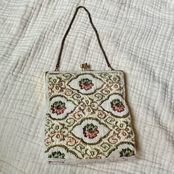 Vintage Handbags - Vintage | Beaded Tapestry Floral Evening Bag Handbag